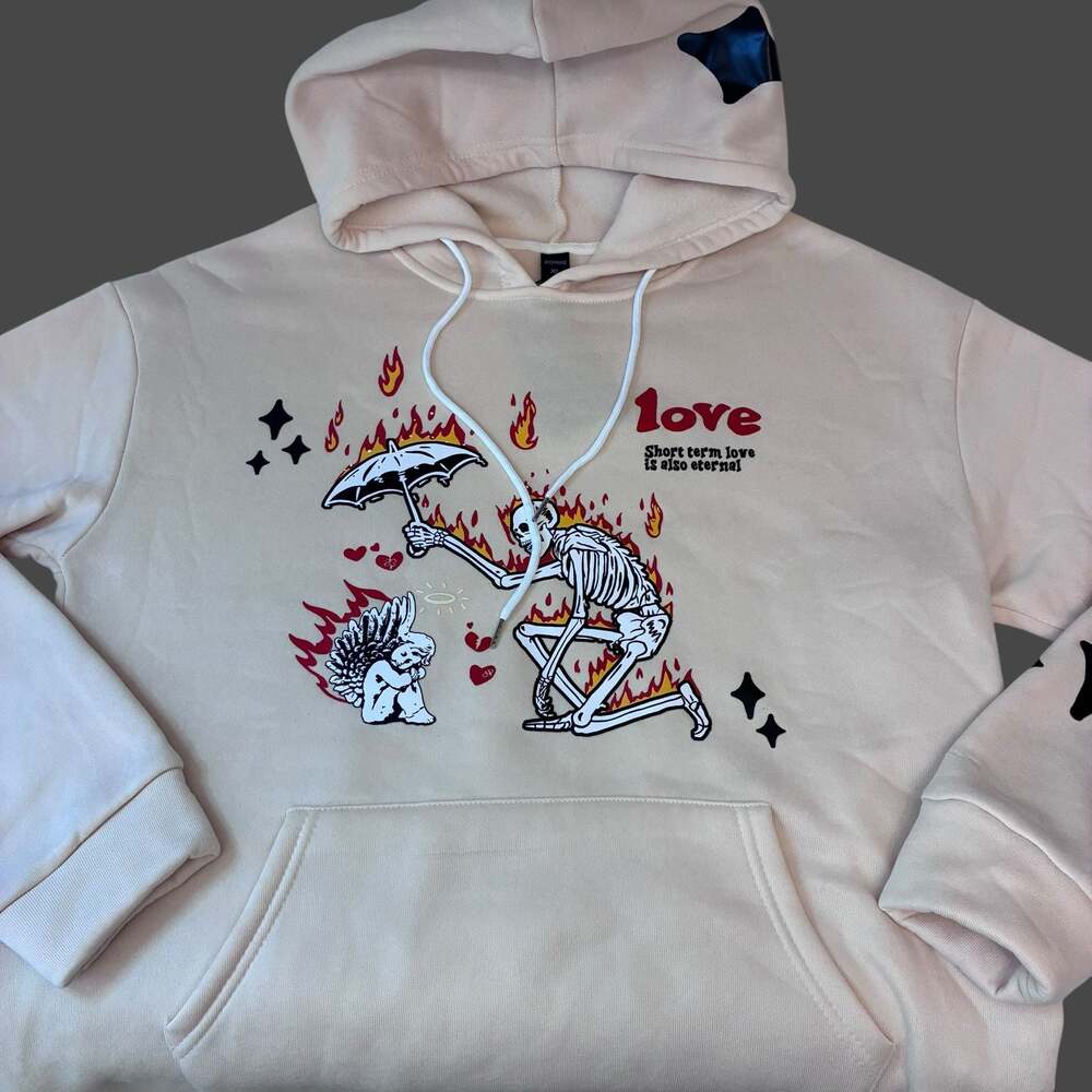 Romwe Street Life Men's Las Vegas Love Slogan Skeleton Print Hoodie